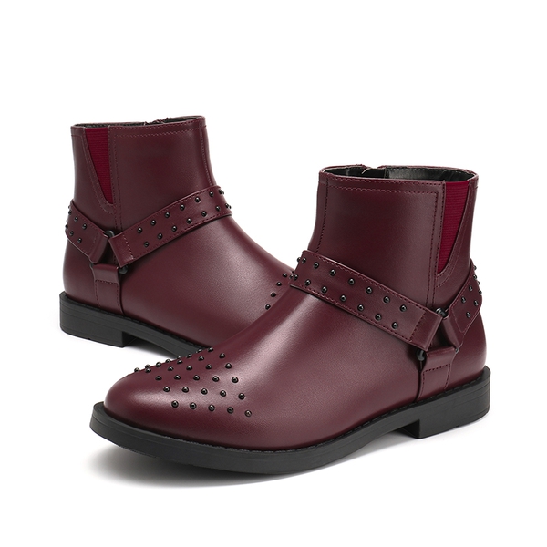 Kids Studded Detail Fashion Boots - RED WINE - 5